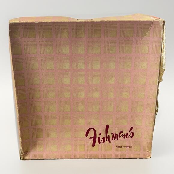 VTG 1950s Golden Straw Pillbox Hat with Ribbon Trim Fishmans Dept Store w/ Box - Picture 10 of 13